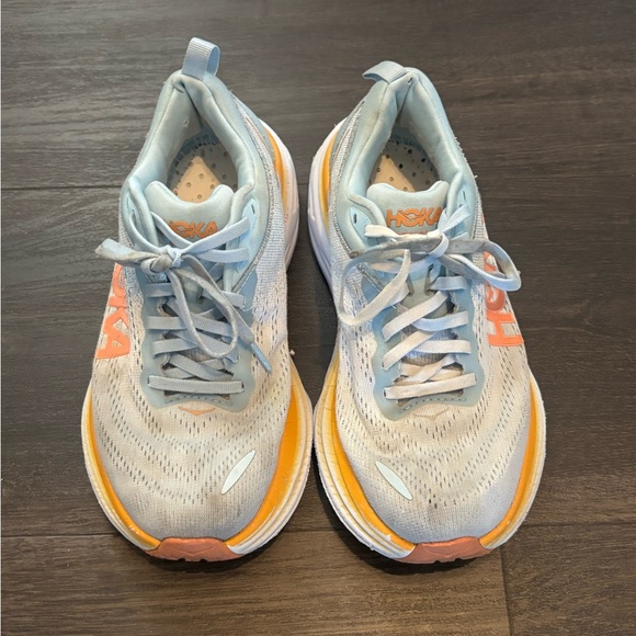 Size 7.5DHoka One One HOKA Bondi 8 Summer Song Women's Shoes Blue-Yellow Sneaker - Picture 2 of 6